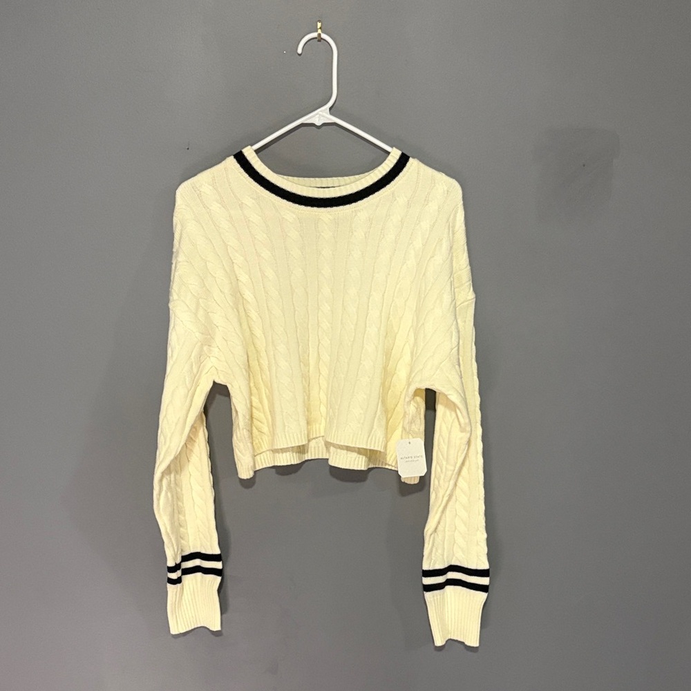 Altar'd State Ivory Knit Sweater with Dark Stripes